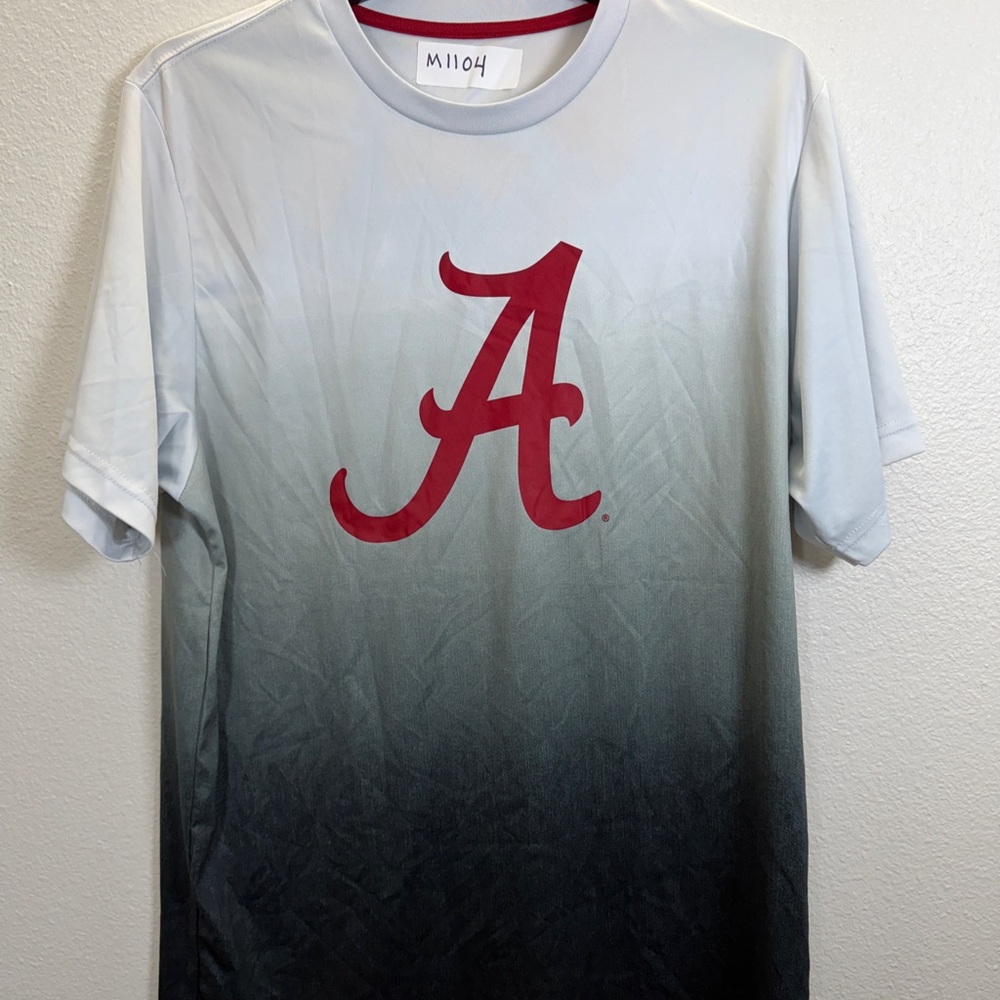 Men's Gradient Black and Gray Tee with Red Logo